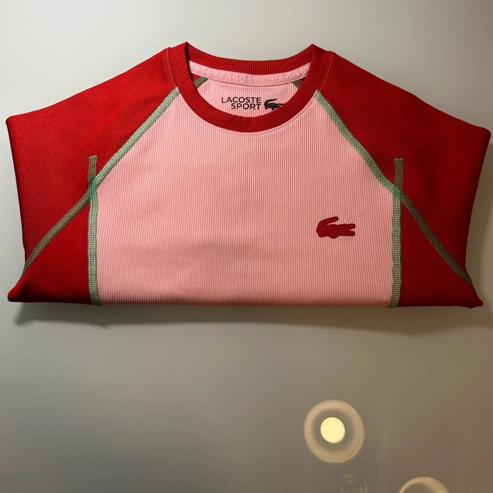 Lacoste Pink and Red Long Sleeve Cropped Sport Top - Picture 8 of 8